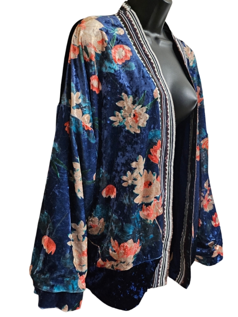 Loveriche LG Calliope Boho Festival Velour Floral Kimono Jacket Drop Shoulder - Picture 7 of 14